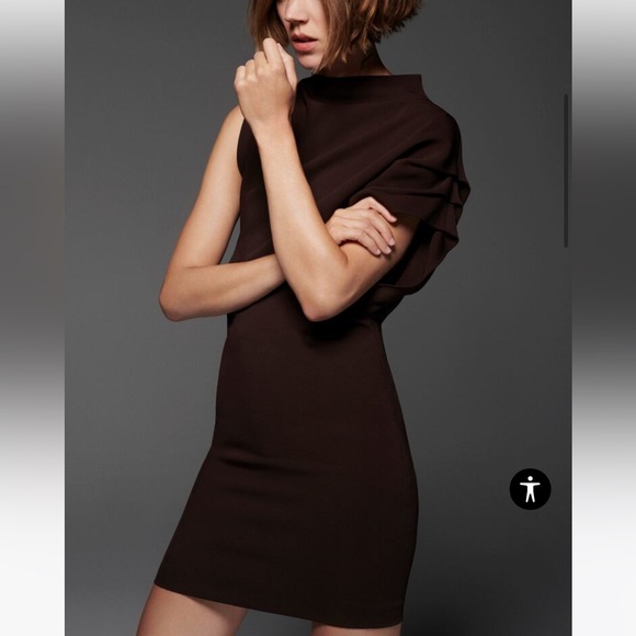 Zara Brown draped, asymmetric mini  dress - Picture 2 of 5